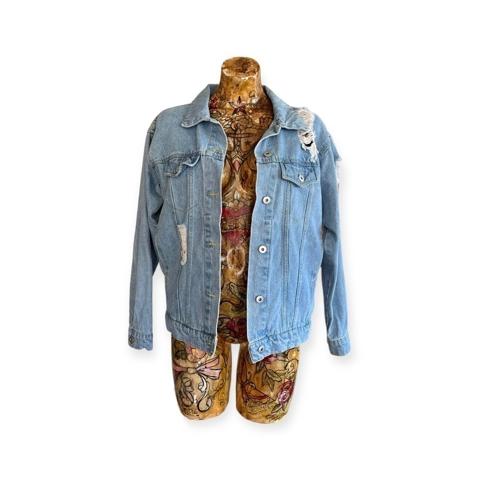 LOVE TREE DENIM JEAN JACKET small distress button front